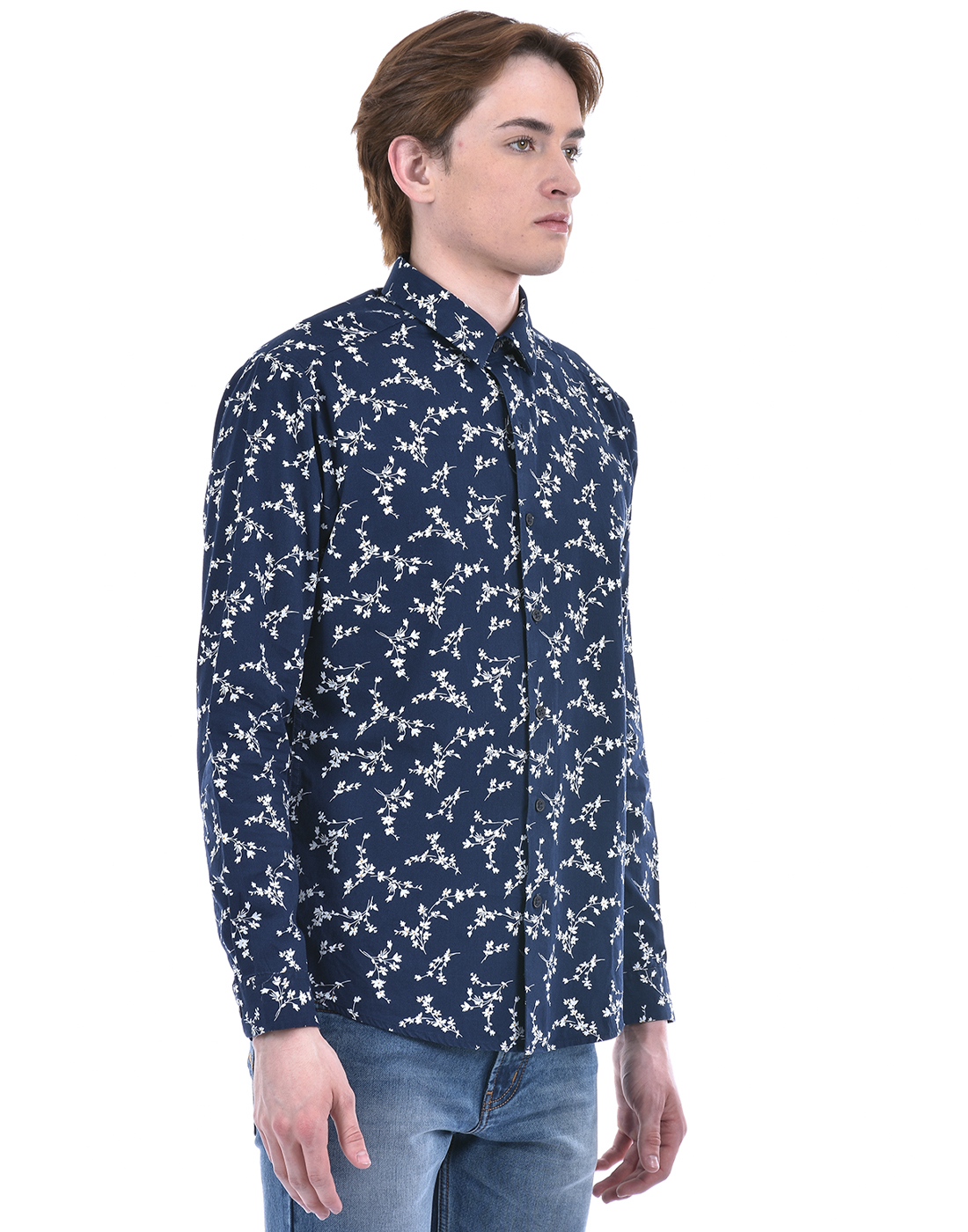 Numero Uno Men Floral Print Navy Shirt